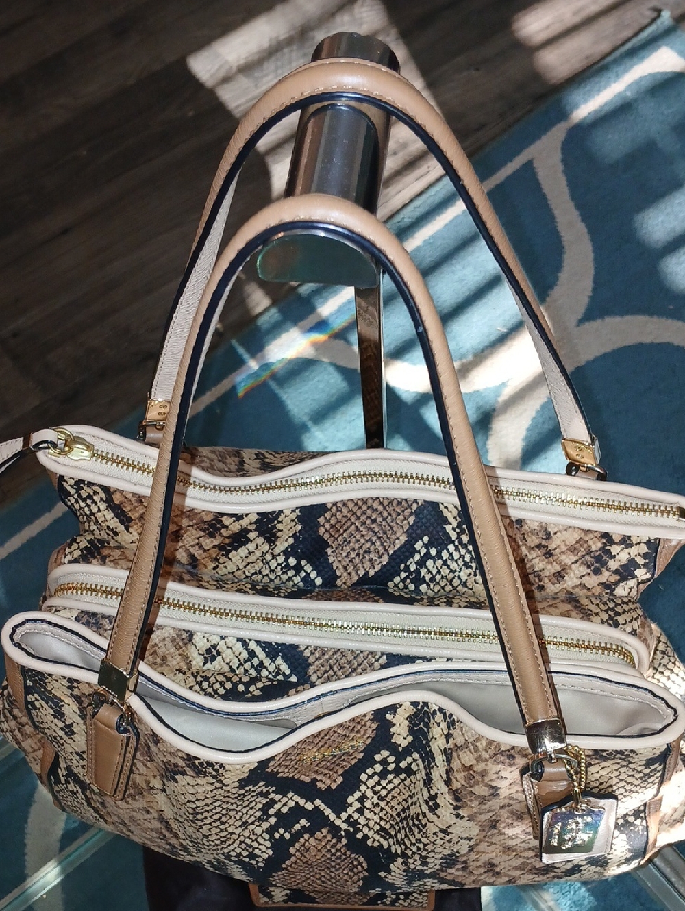 Coach Madison Carryall Python Snake Print Pattern Satchel With Matching Wallet - Picture 3 of 10